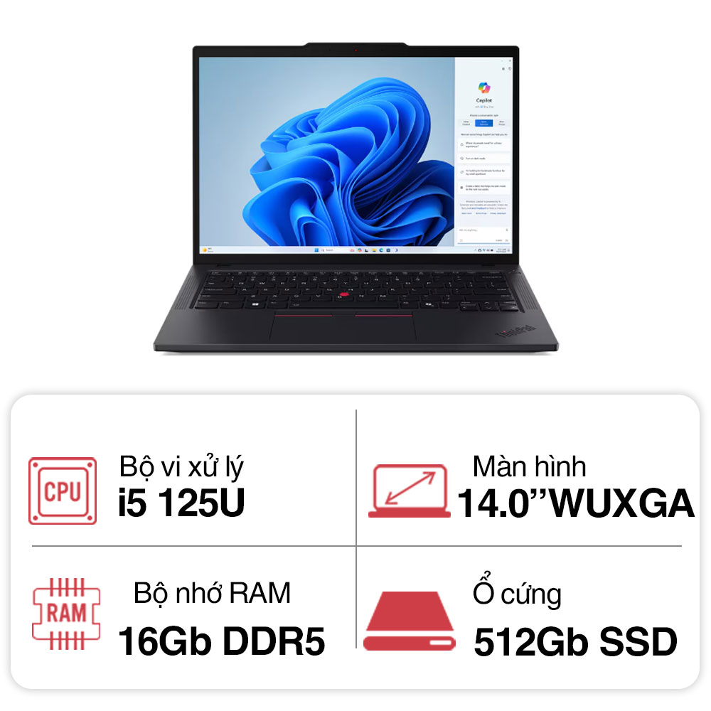 Laptop Lenovo ThinkPad T14 GEN 5 (Ultra 5 125U/ 16GB/ 512GB SSD/ 14 inch WUXGA/ NoOS/ Black/ Carbon/ 3Y)